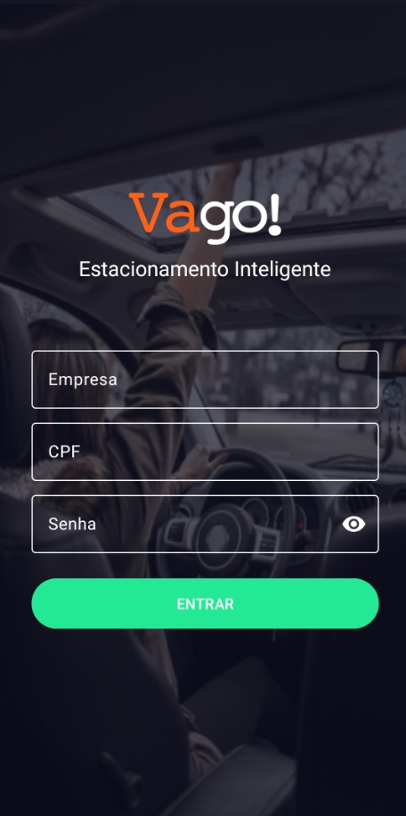 Imagem da tela de login do aplicativo Vago! Empresa